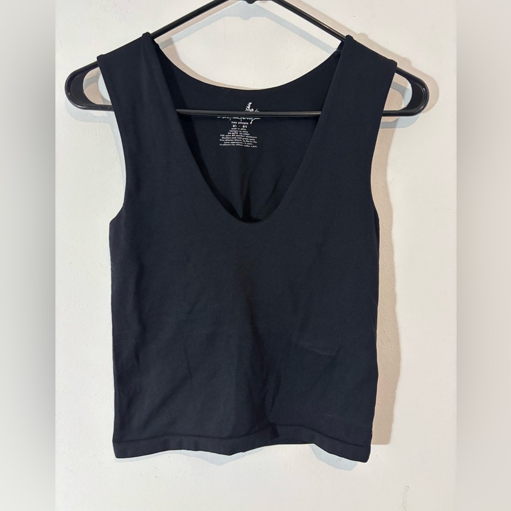 Free People Women M/L Intimately Black V Neck Sleeveless Crop Tank Casual